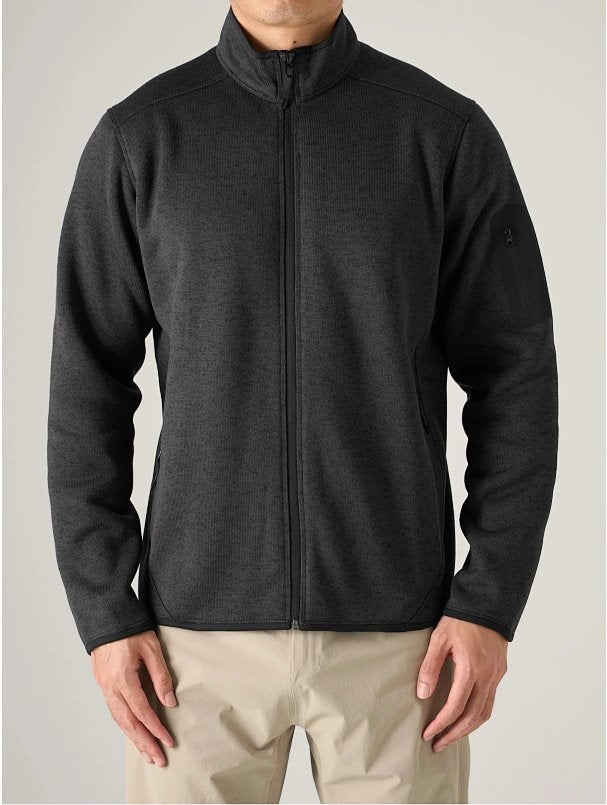 CVT Knit Fleece Stand-Collar Full-Zip Jacket - Black Gray