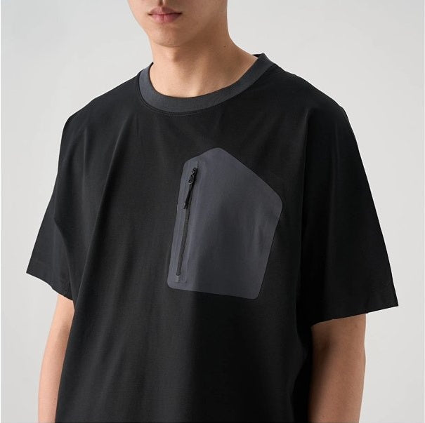 Quick-Dry Crewneck Pocket-Detail T-Shirt - Black