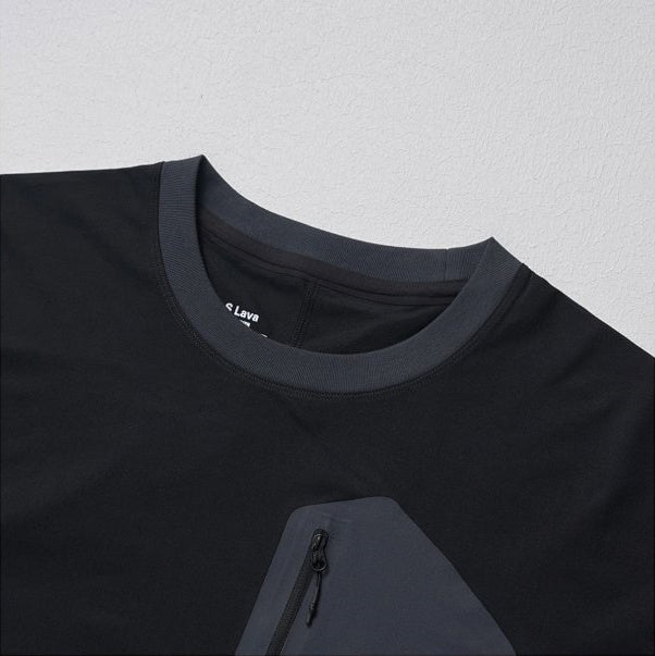 Quick-Dry Crewneck Pocket-Detail T-Shirt - Black