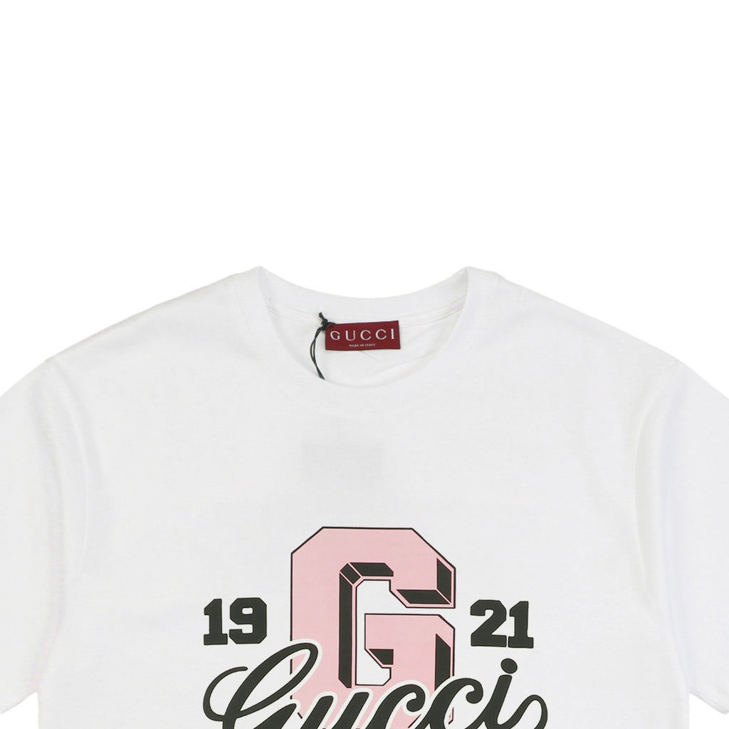 Gucci 25SS 1921 Pink G Collegiate Logo Print Short Sleeve Tee