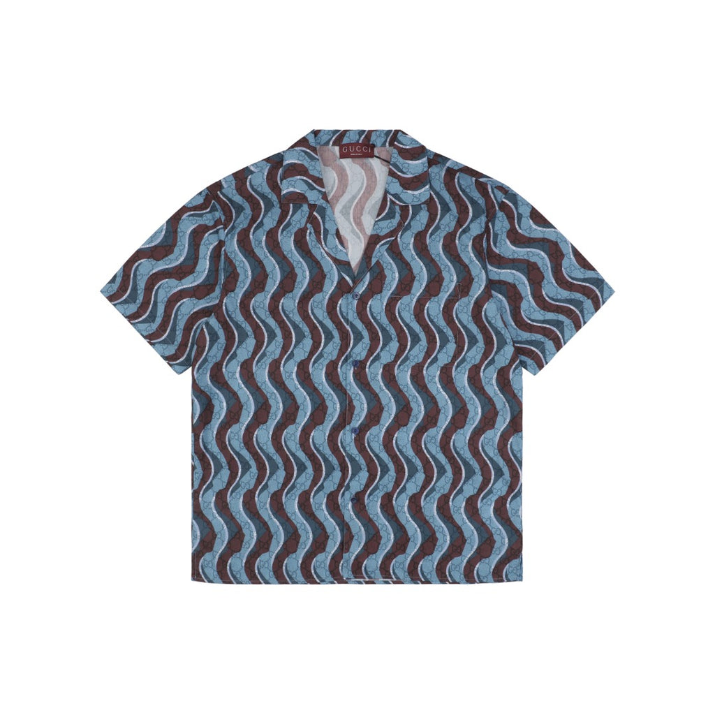 Gucci 25SS Wavy Serpentine Stripe Print Short Sleeve Camp Shirt