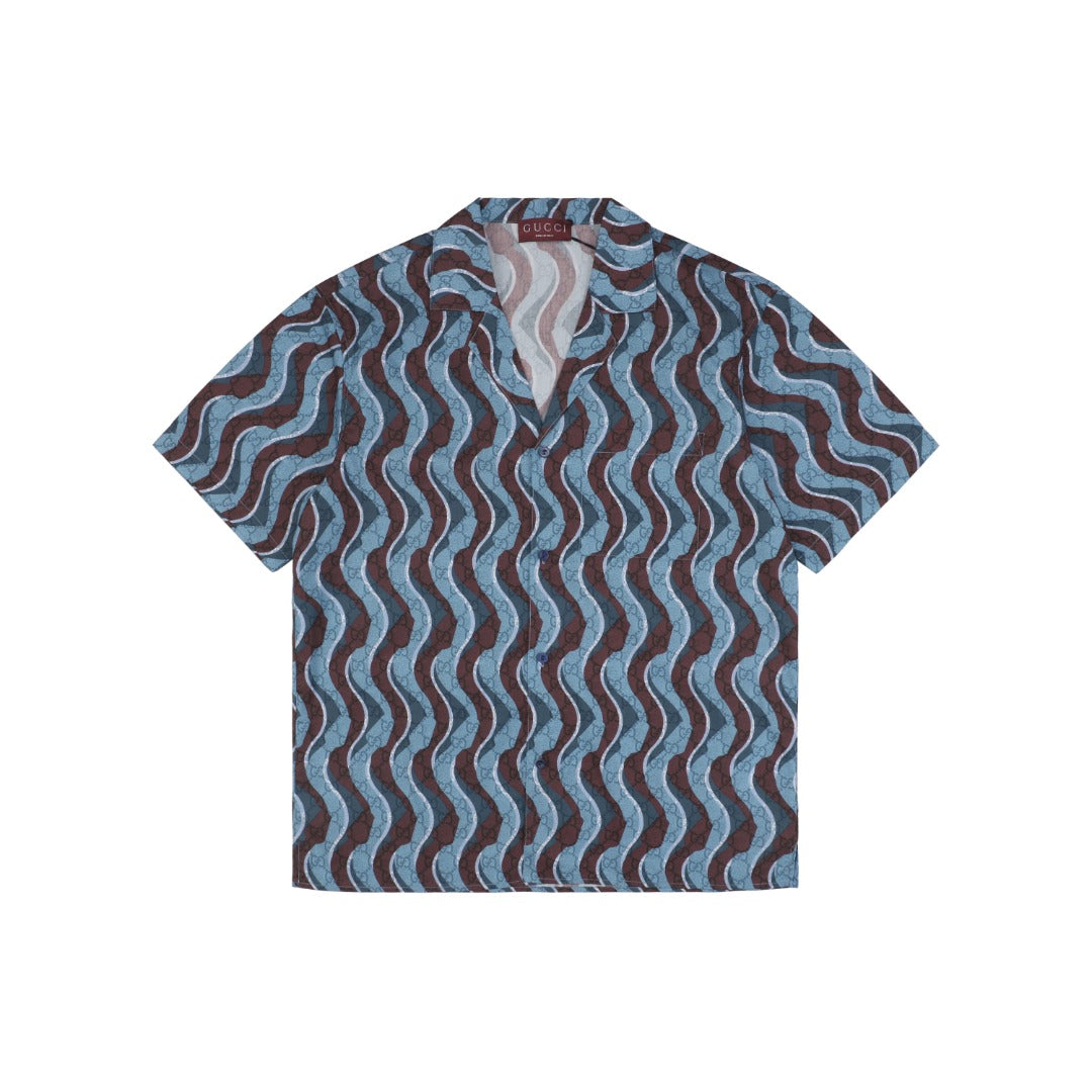 Gucci 25SS Wavy Serpentine Stripe Print Short Sleeve Camp Shirt