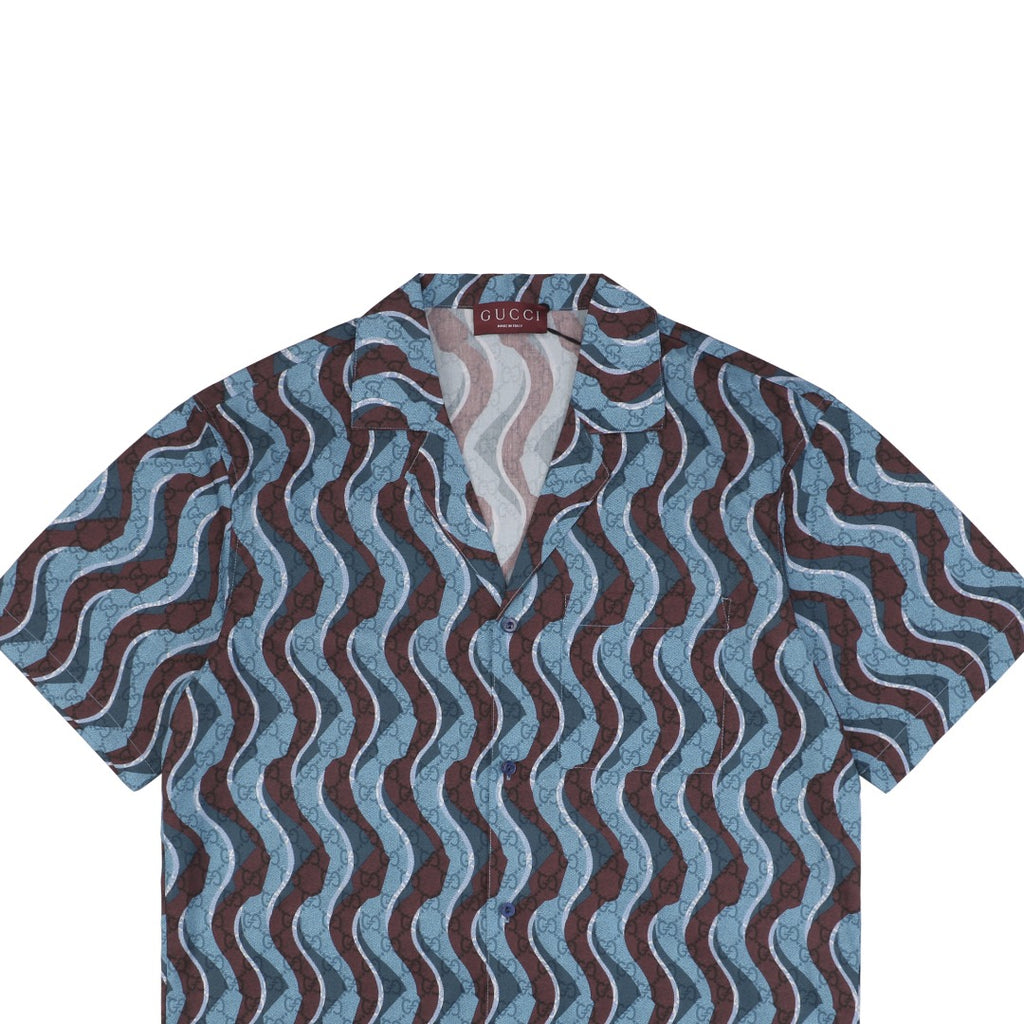 Gucci 25SS Wavy Serpentine Stripe Print Short Sleeve Camp Shirt