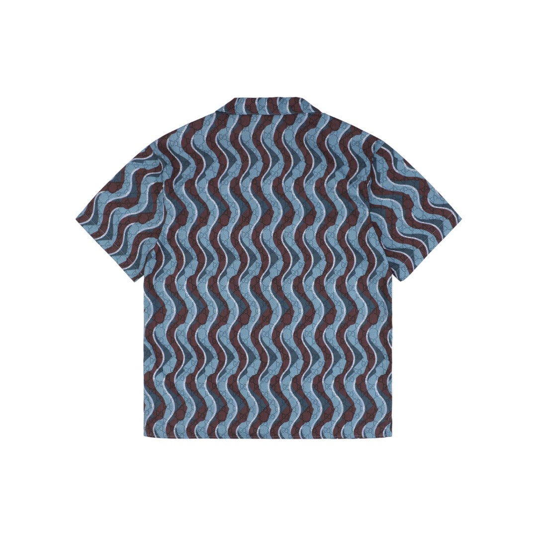 Gucci 25SS Wavy Serpentine Stripe Print Short Sleeve Camp Shirt