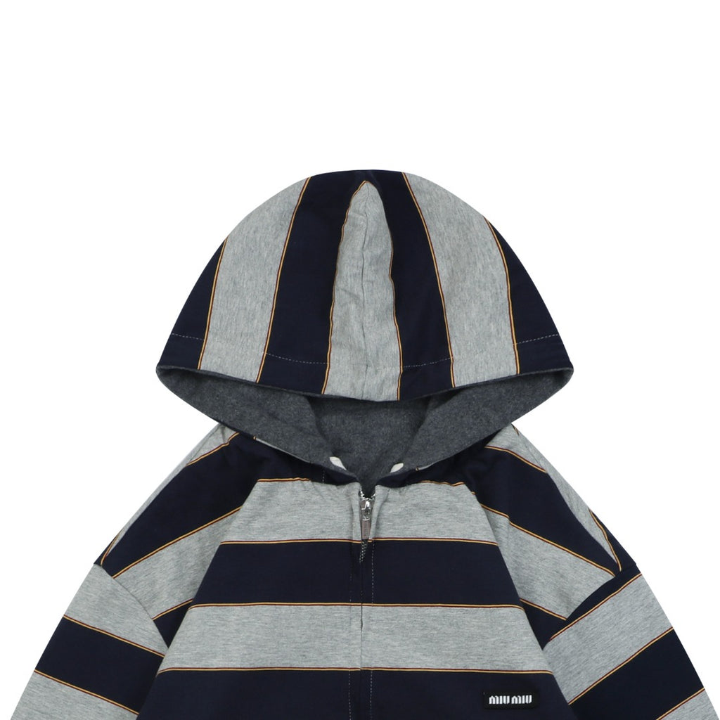 Miu Miu 26FW Navy Stripe Reversible Hooded Jacket — Charcoal Side