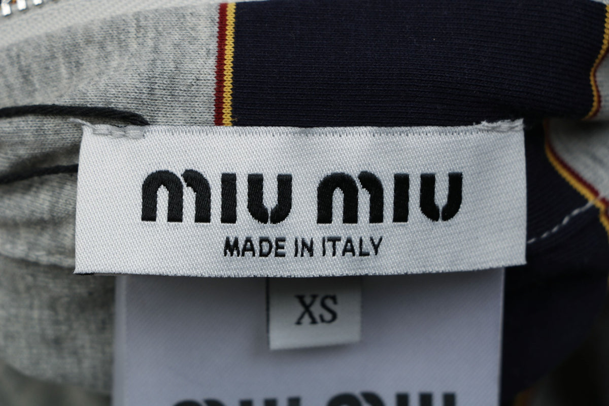 Miu Miu 26FW Navy Stripe Reversible Hooded Jacket — Charcoal Side