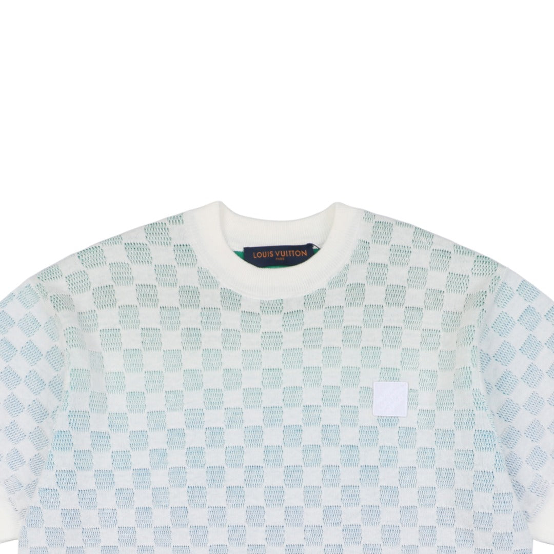 Louis Vuitton 25SS Gradient Damier Checkerboard Knit Short Sleeve Top