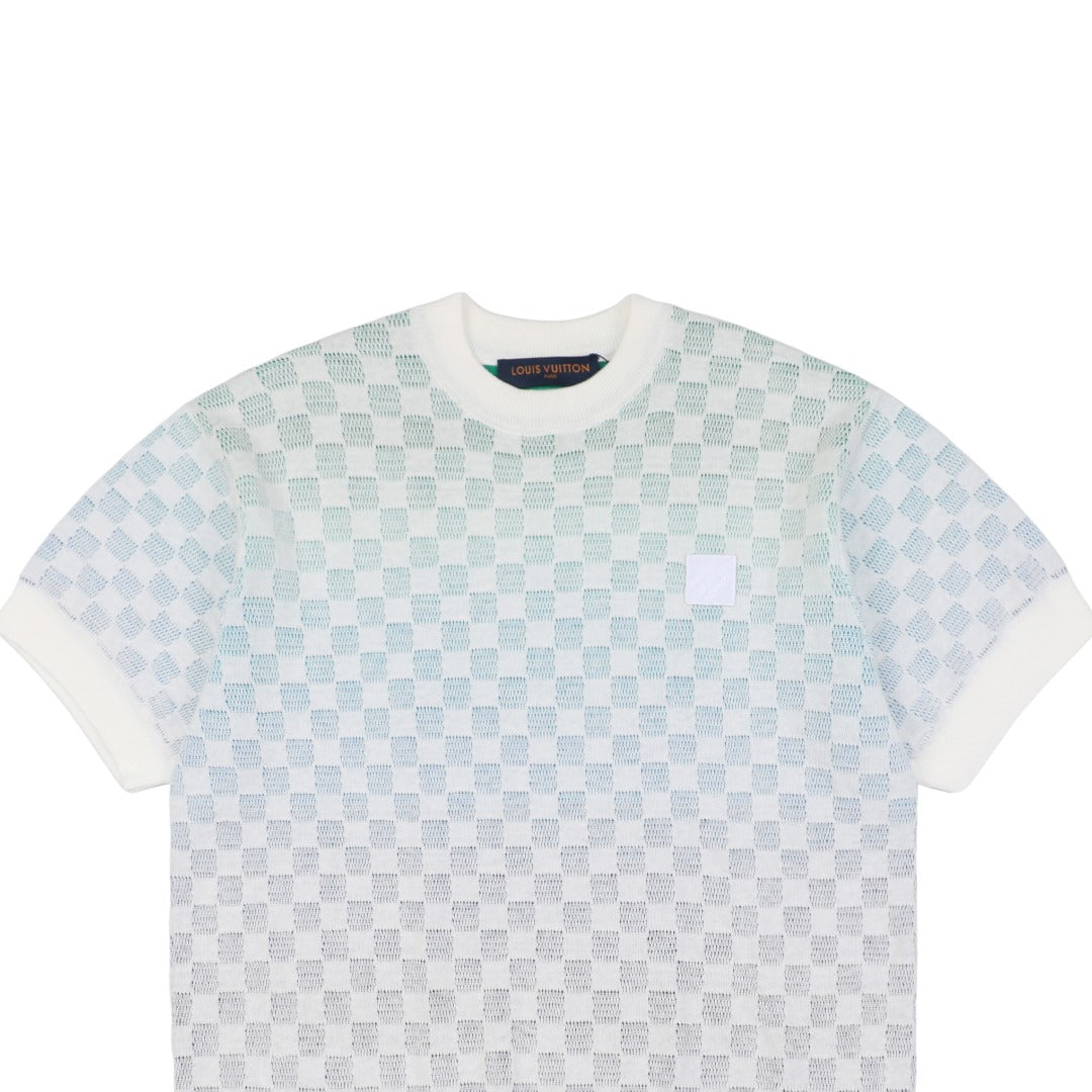 Louis Vuitton 25SS Gradient Damier Checkerboard Knit Short Sleeve Top