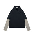 Miu Miu 26FW Navy Stripe Faux Two-Piece Polo Long Sleeve Top