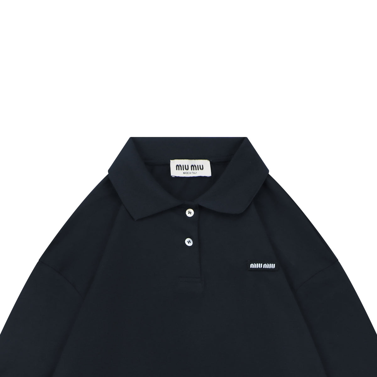 Miu Miu 26FW Navy Stripe Faux Two-Piece Polo Long Sleeve Top