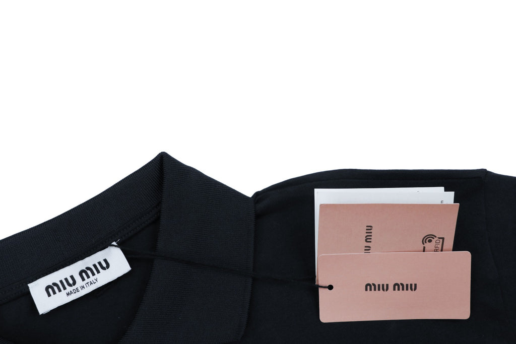 Miu Miu 26FW Navy Stripe Faux Two-Piece Polo Long Sleeve Top