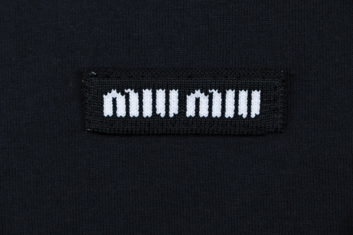 Miu Miu 26FW Navy Stripe Faux Two-Piece Polo Long Sleeve Top
