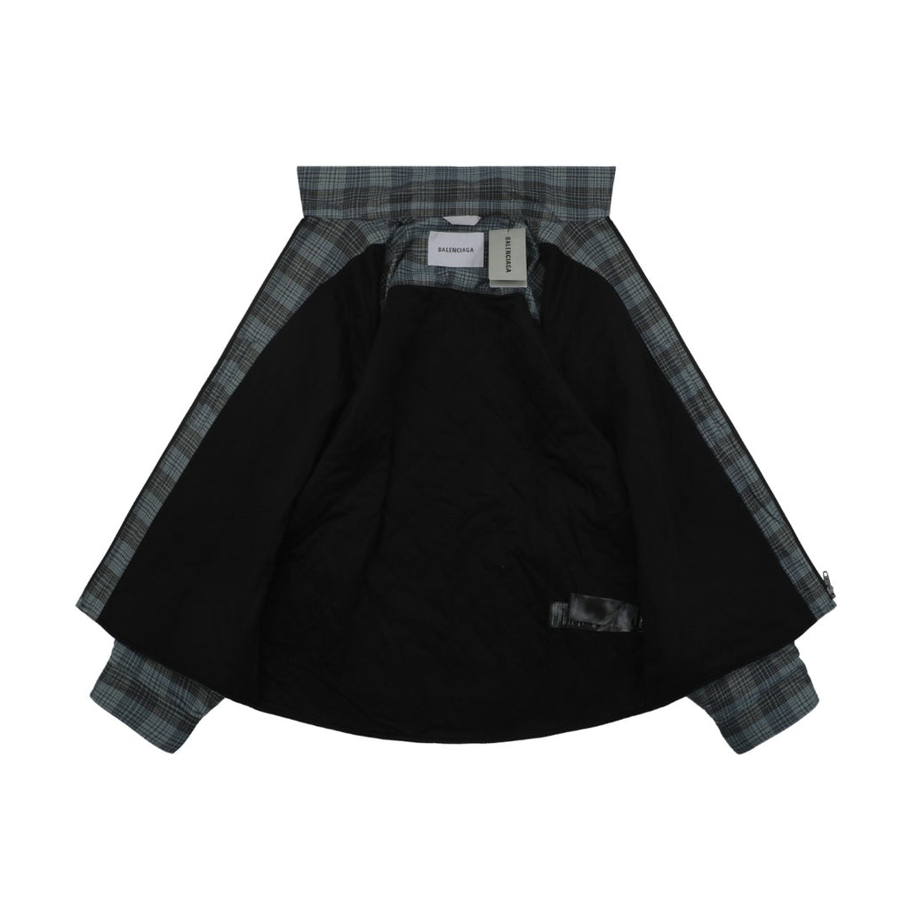 Balenciaga Paris Blue-Grey Check Padded Overshirt Jacket