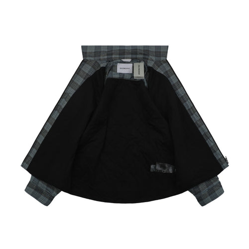 Balenciaga Paris Blue-Grey Check Padded Overshirt Jacket
