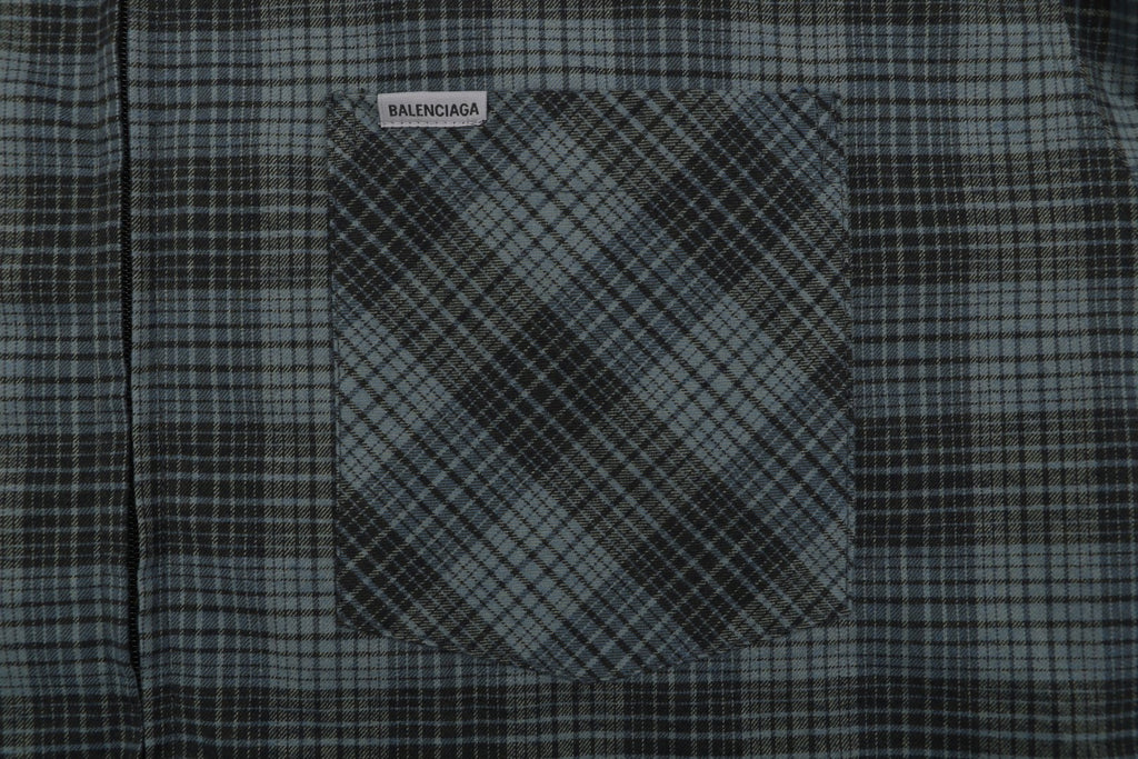 Balenciaga Paris Blue-Grey Check Padded Overshirt Jacket