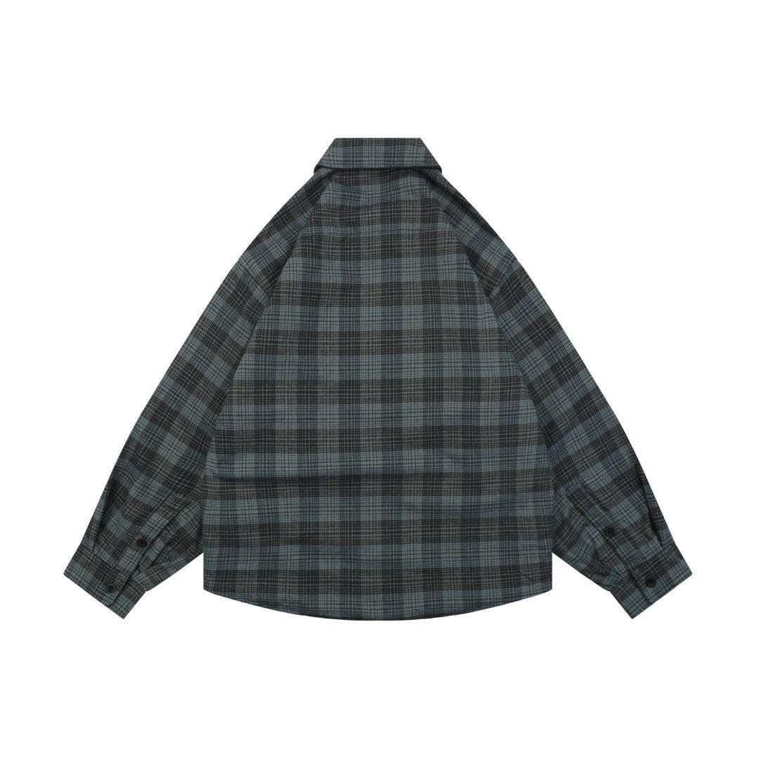 Balenciaga Paris Blue-Grey Check Padded Overshirt Jacket