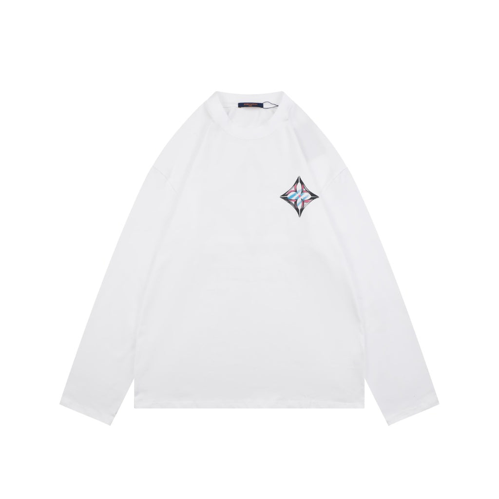 Louis Vuitton Graffiti Diamond Monogram Print Long Sleeve Tee — White