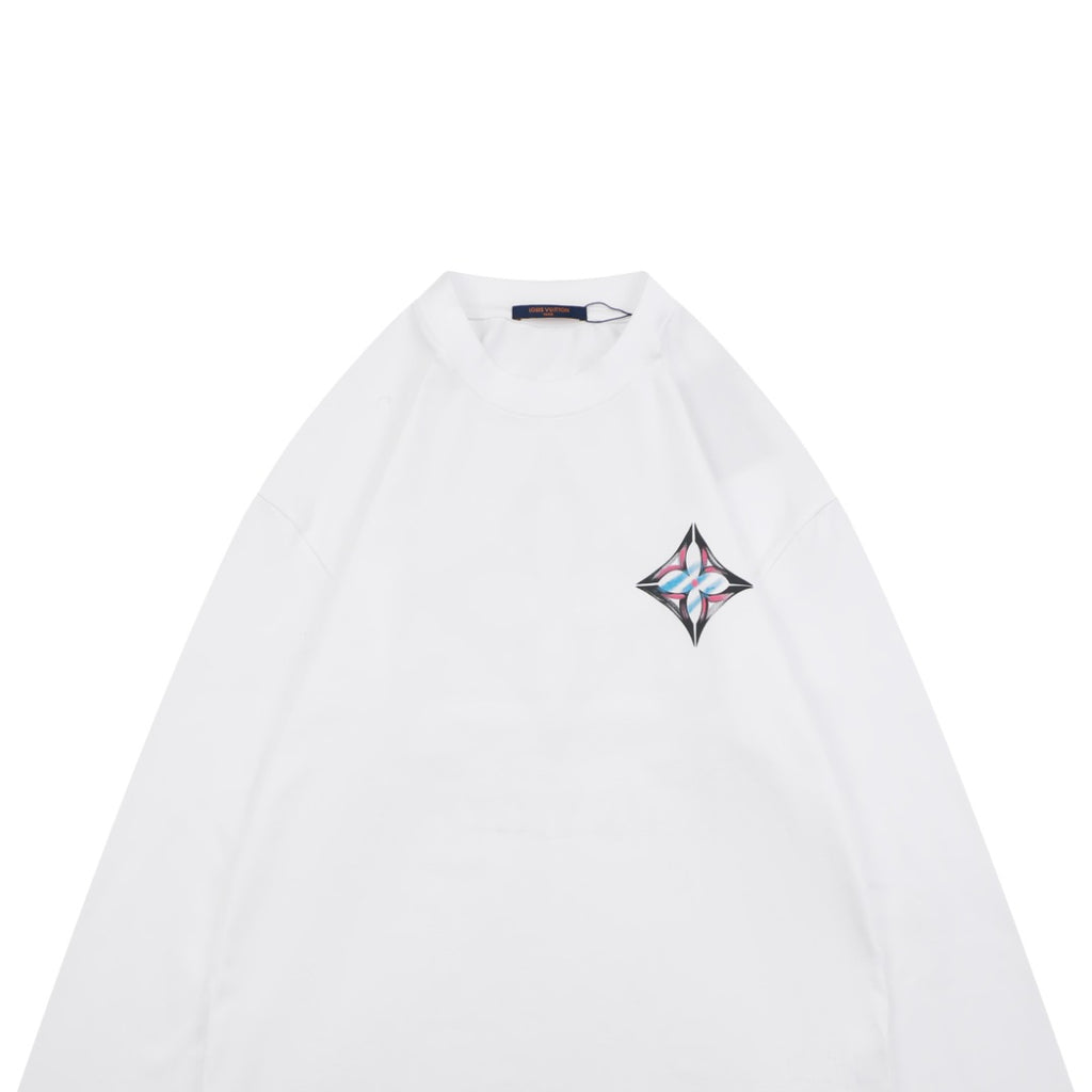 Louis Vuitton Graffiti Diamond Monogram Print Long Sleeve Tee — White