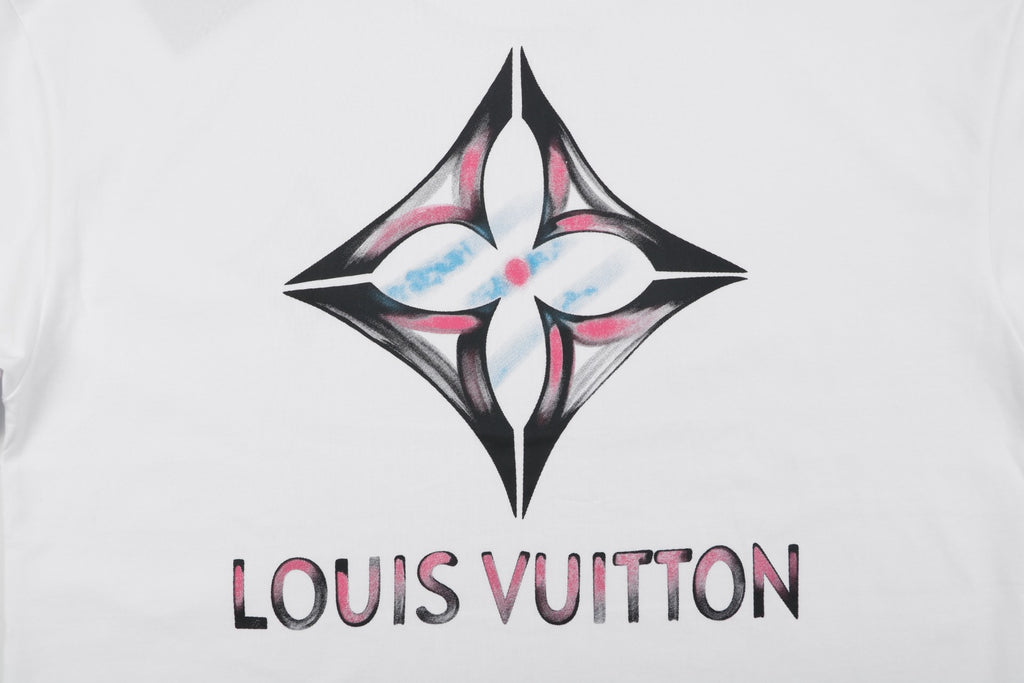 Louis Vuitton Graffiti Diamond Monogram Print Long Sleeve Tee — White
