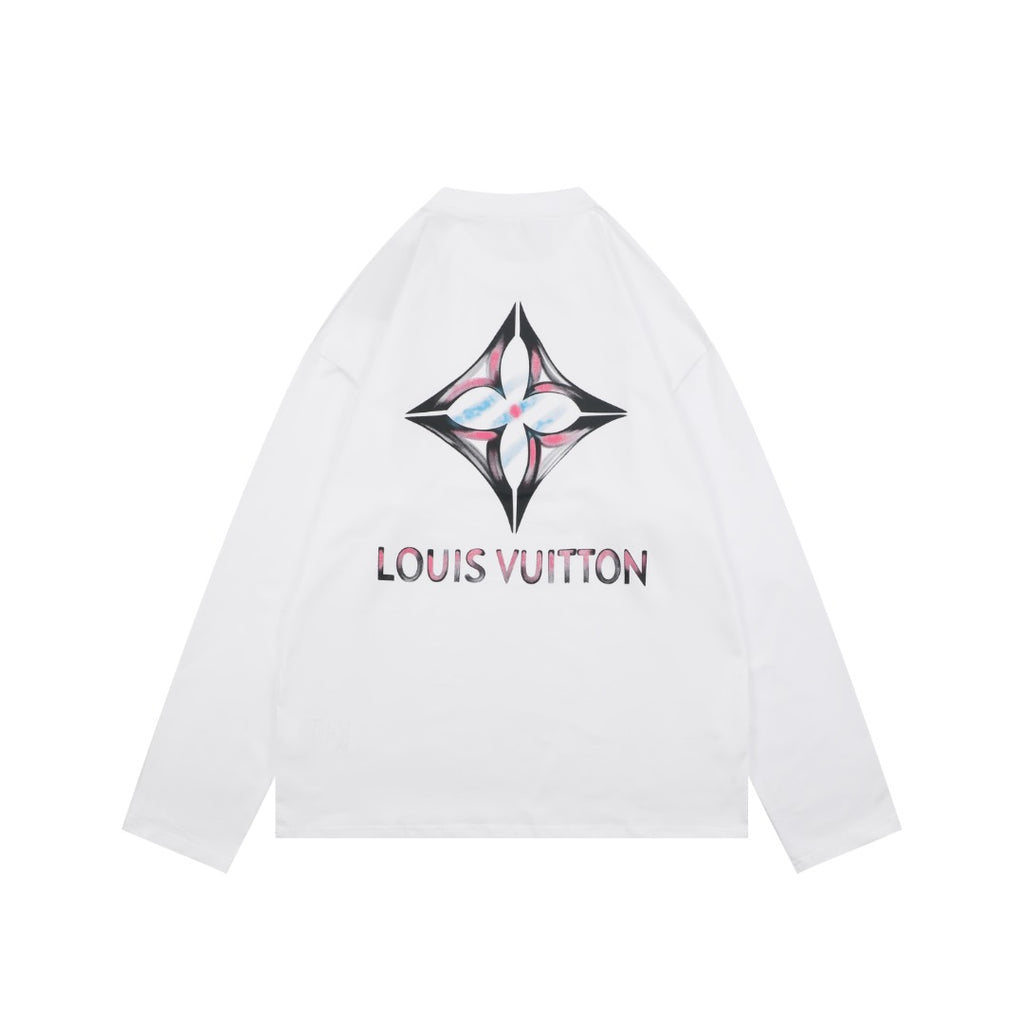 Louis Vuitton Graffiti Diamond Monogram Print Long Sleeve Tee — White