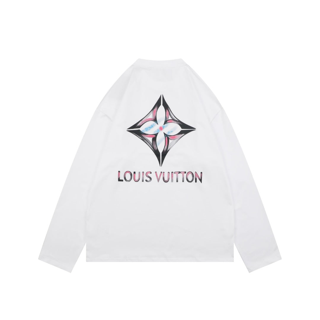 Louis Vuitton Graffiti Diamond Monogram Print Long Sleeve Tee — White