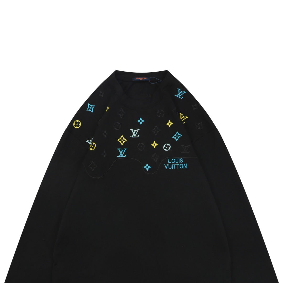 Louis Vuitton Layered Yellow-Blue Monogram Embroidery Long Sleeve Tee