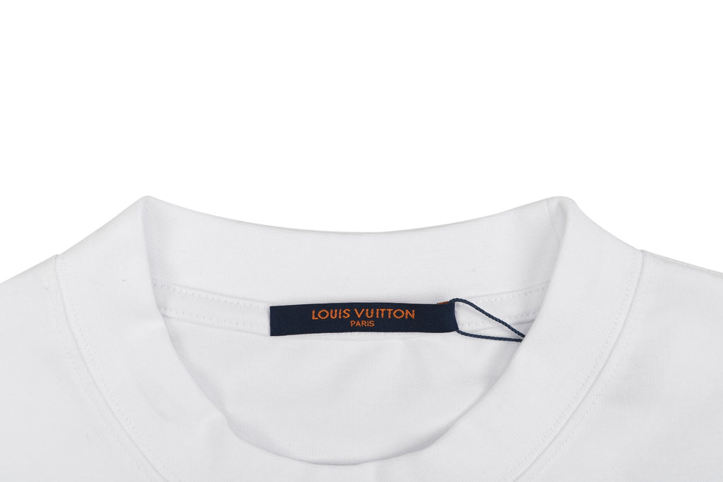 Louis Vuitton Layered Yellow-Blue Monogram Embroidery Long Sleeve Tee — White