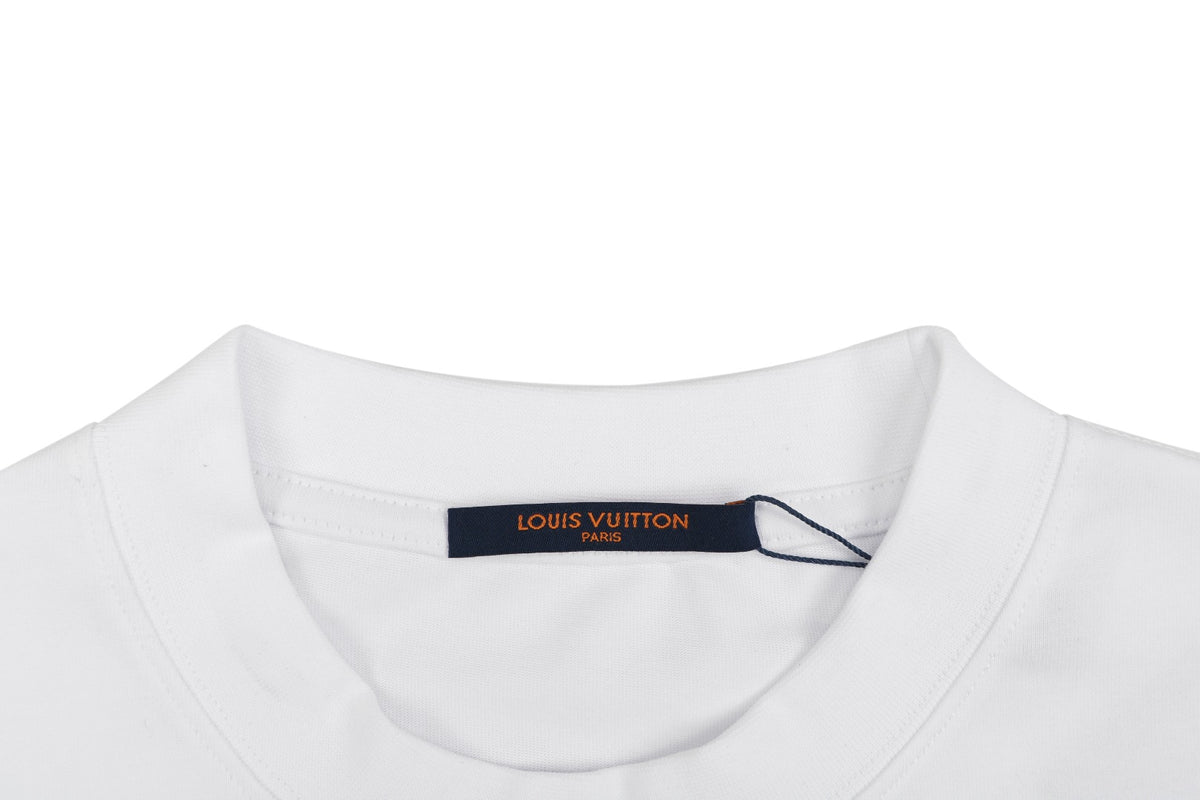 Louis Vuitton Layered Yellow-Blue Monogram Embroidery Long Sleeve Tee — White