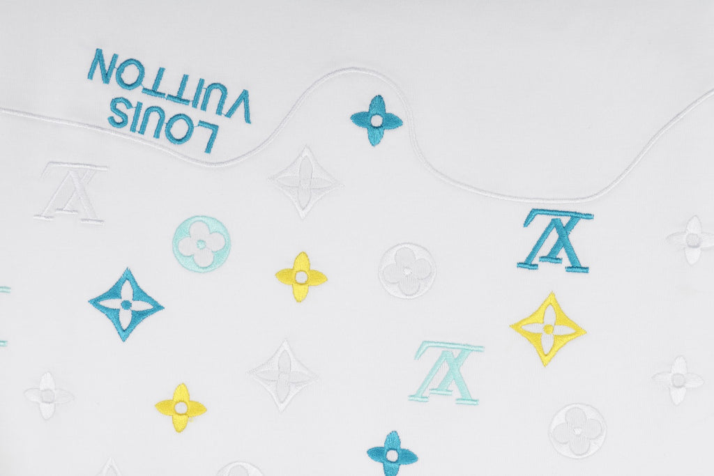 Louis Vuitton Layered Yellow-Blue Monogram Embroidery Long Sleeve Tee — White