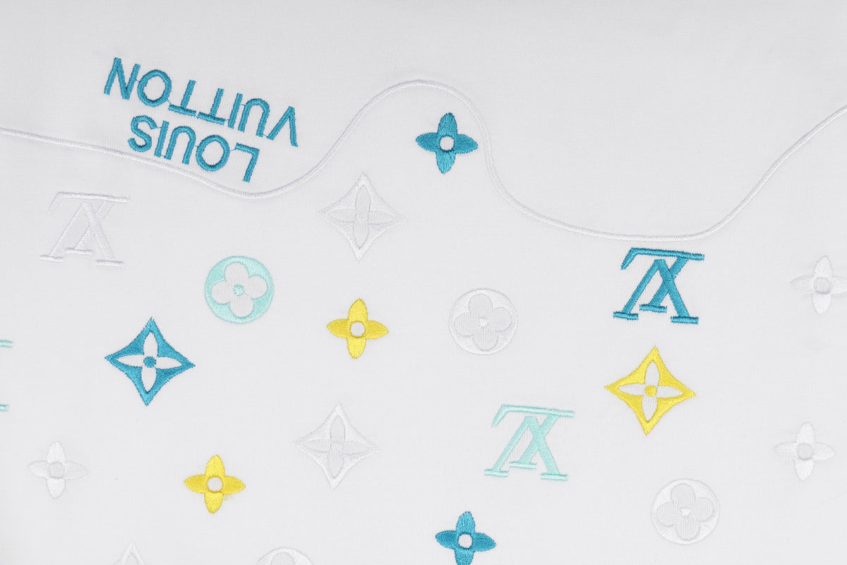 Louis Vuitton Layered Yellow-Blue Monogram Embroidery Long Sleeve Tee — White