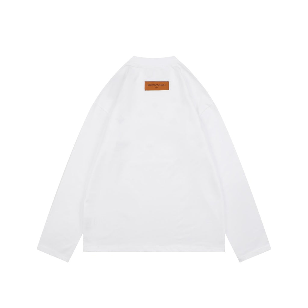 Louis Vuitton Layered Yellow-Blue Monogram Embroidery Long Sleeve Tee — White