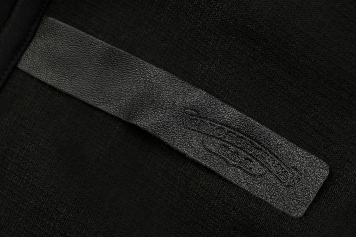 Chrome Hearts Cross Leather Patch Waffle Henley Long Sleeve — Black