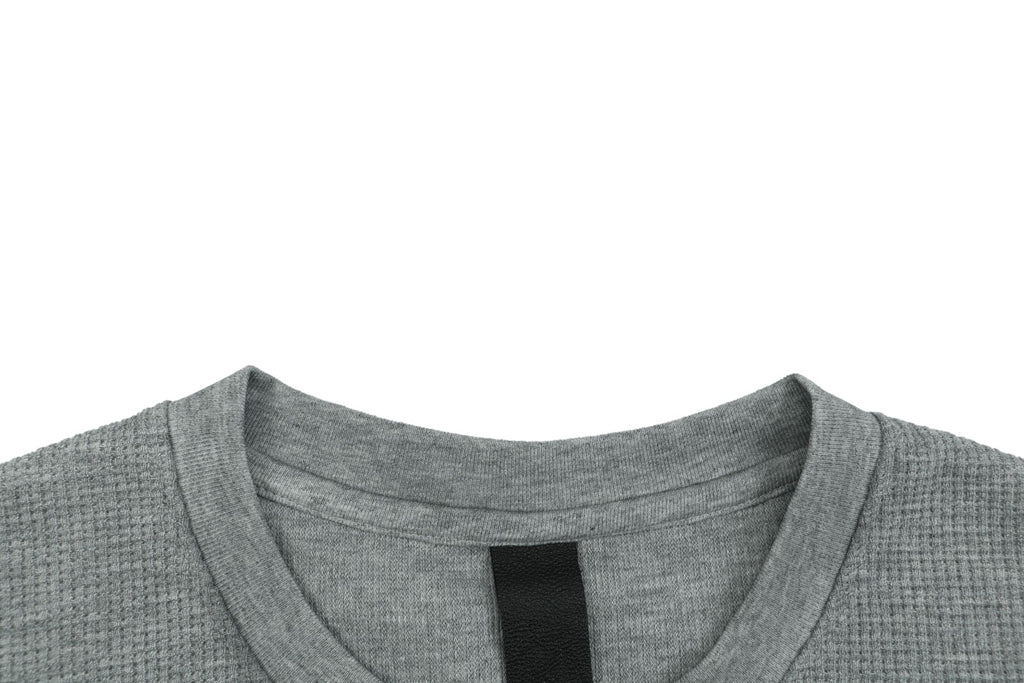 Chrome Hearts Cross Leather Patch Waffle Henley Long Sleeve — Grey