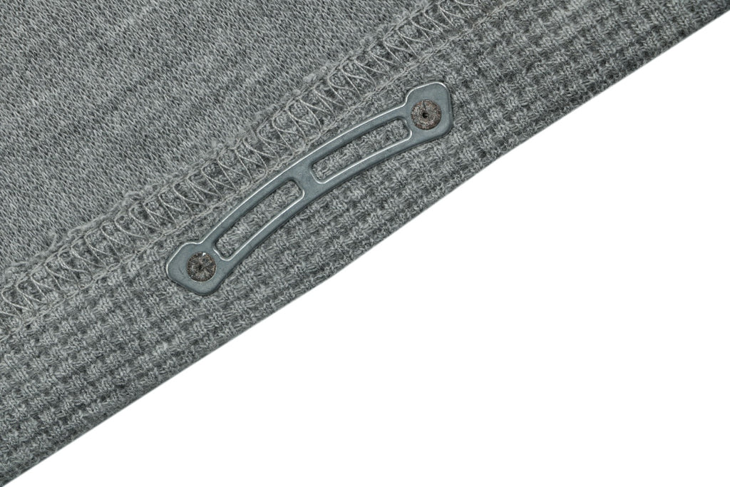 Chrome Hearts Cross Leather Patch Waffle Henley Long Sleeve — Grey