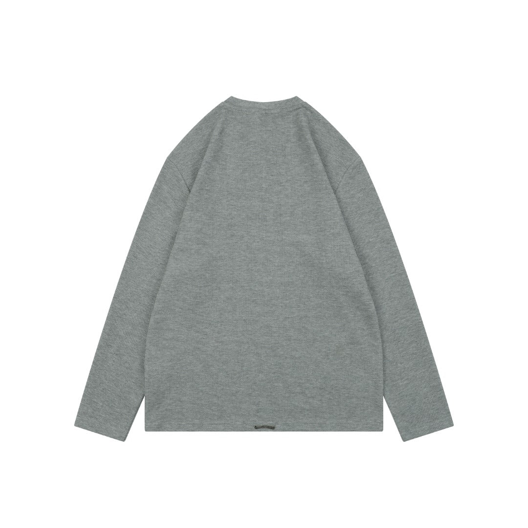 Chrome Hearts Cross Leather Patch Waffle Henley Long Sleeve — Grey