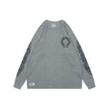 Chrome Hearts Waffle Cross Floral Arm Sanskrit Scroll Print Long Sleeve — Grey