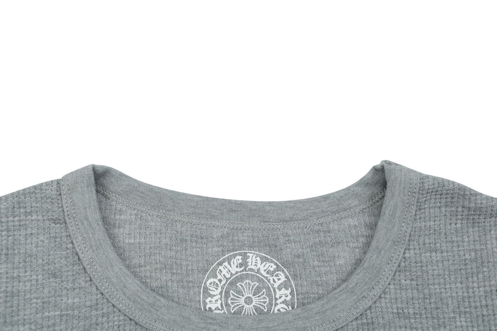 Chrome Hearts Waffle Cross Floral Arm Sanskrit Scroll Print Long Sleeve — Grey