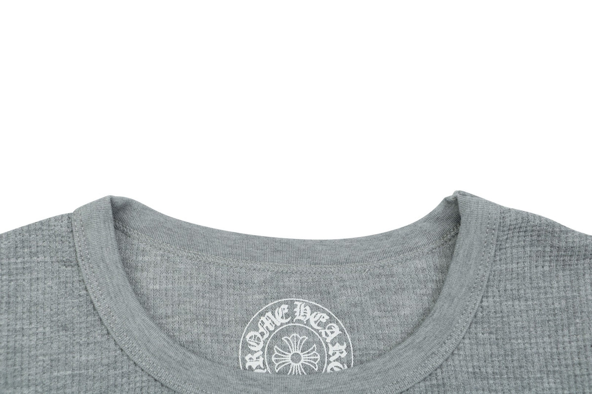 Chrome Hearts Waffle Cross Floral Arm Sanskrit Scroll Print Long Sleeve — Grey