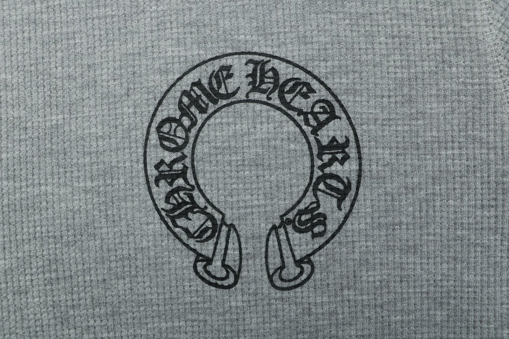 Chrome Hearts Waffle Cross Floral Arm Sanskrit Scroll Print Long Sleeve — Grey