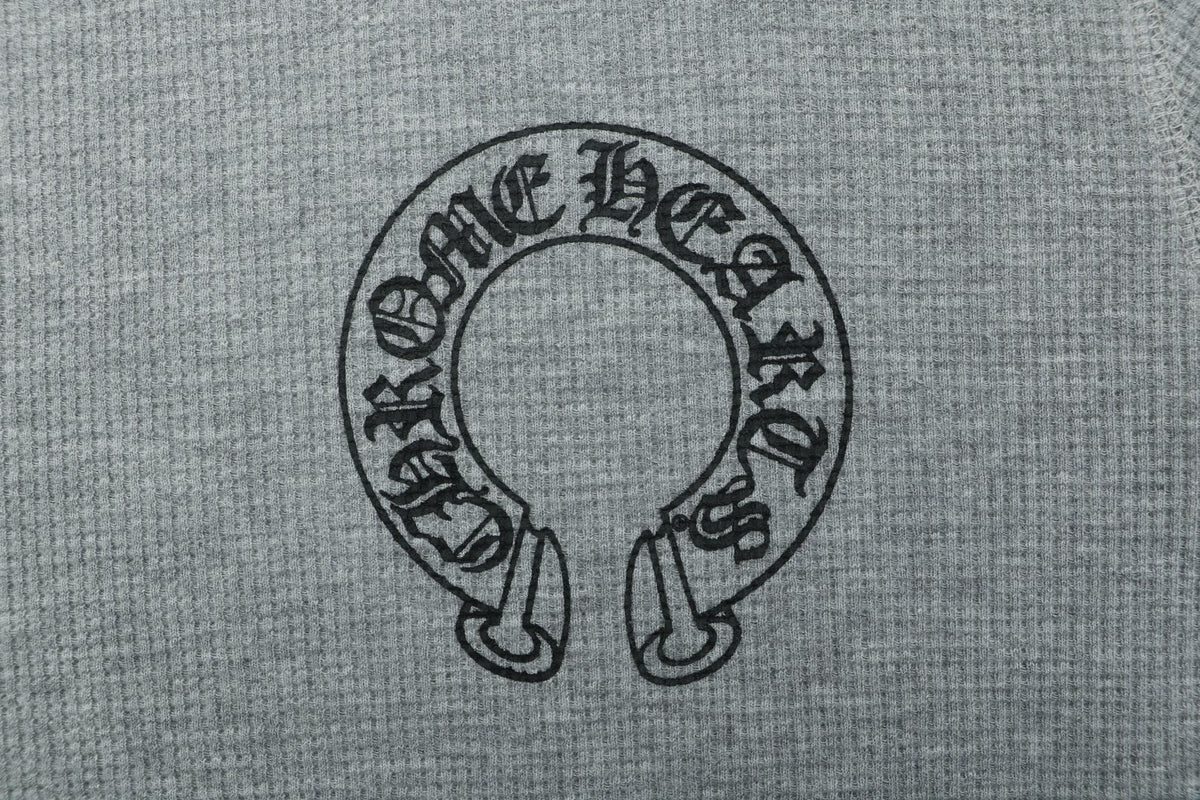 Chrome Hearts Waffle Cross Floral Arm Sanskrit Scroll Print Long Sleeve — Grey