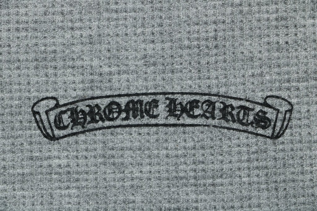 Chrome Hearts Waffle Cross Floral Arm Sanskrit Scroll Print Long Sleeve — Grey