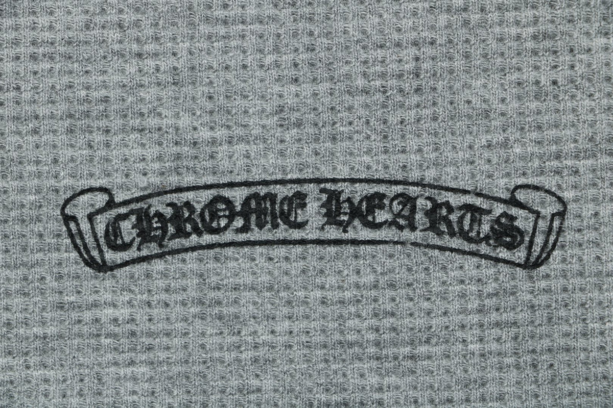 Chrome Hearts Waffle Cross Floral Arm Sanskrit Scroll Print Long Sleeve — Grey