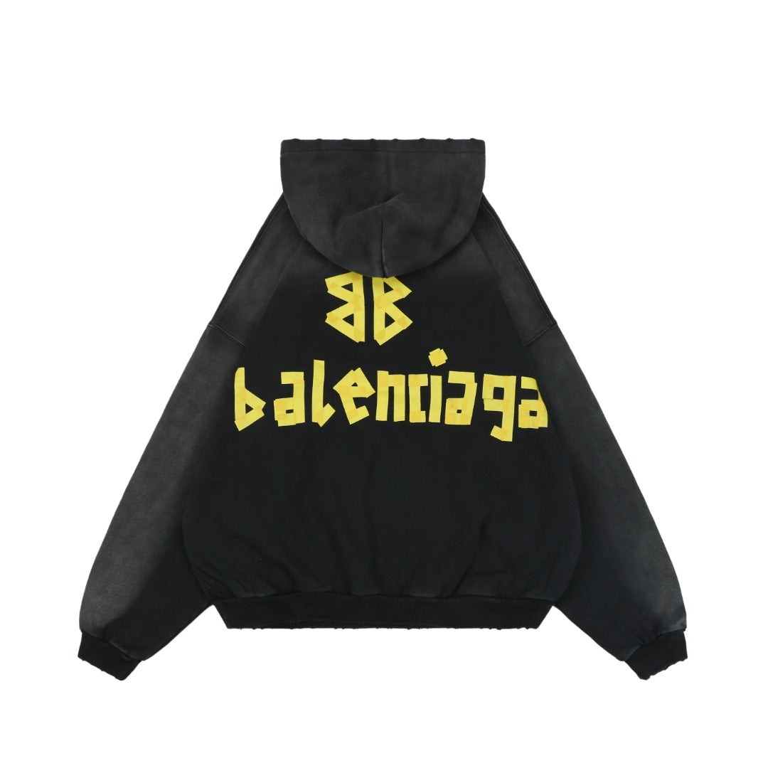 Balenciaga Yellow Tape Print Oversized Hoodie