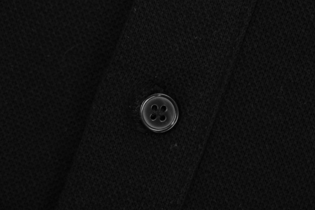 AMI Paris Tonal Heart Texture Relaxed Polo Long Sleeve — Black