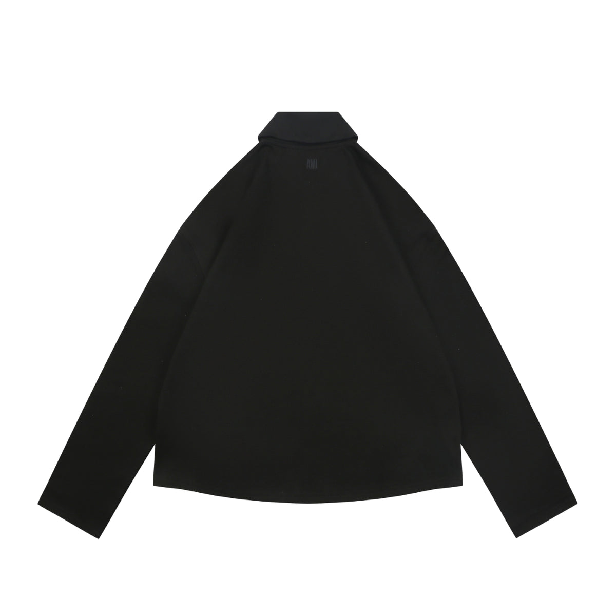 AMI Paris Tonal Heart Texture Relaxed Polo Long Sleeve — Black