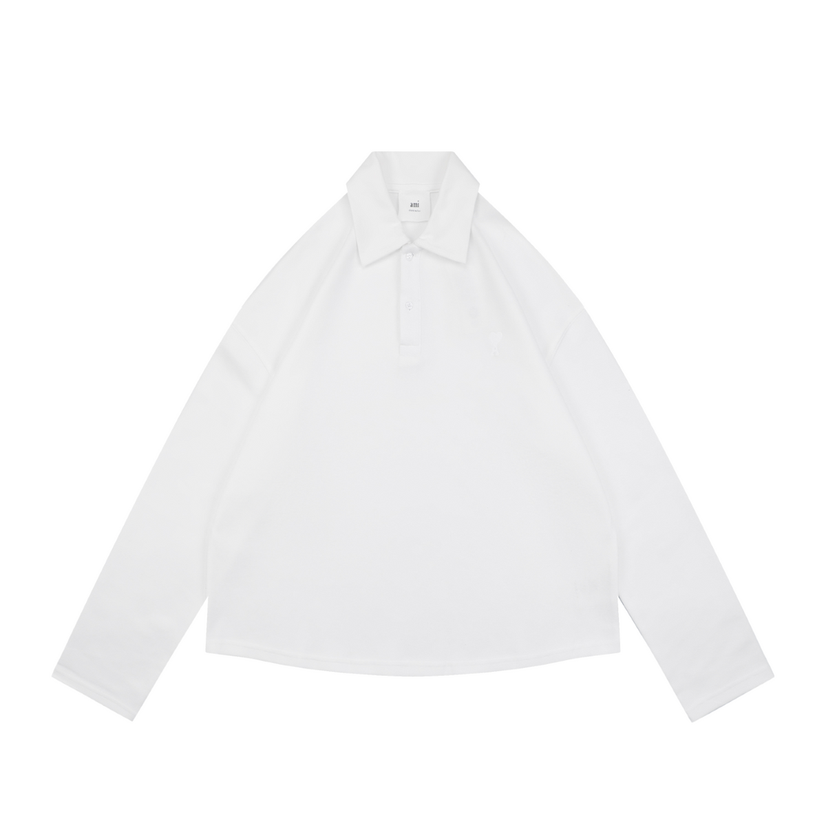 AMI Paris Tonal Heart Jacquard Oversized Polo Long Sleeve — Black