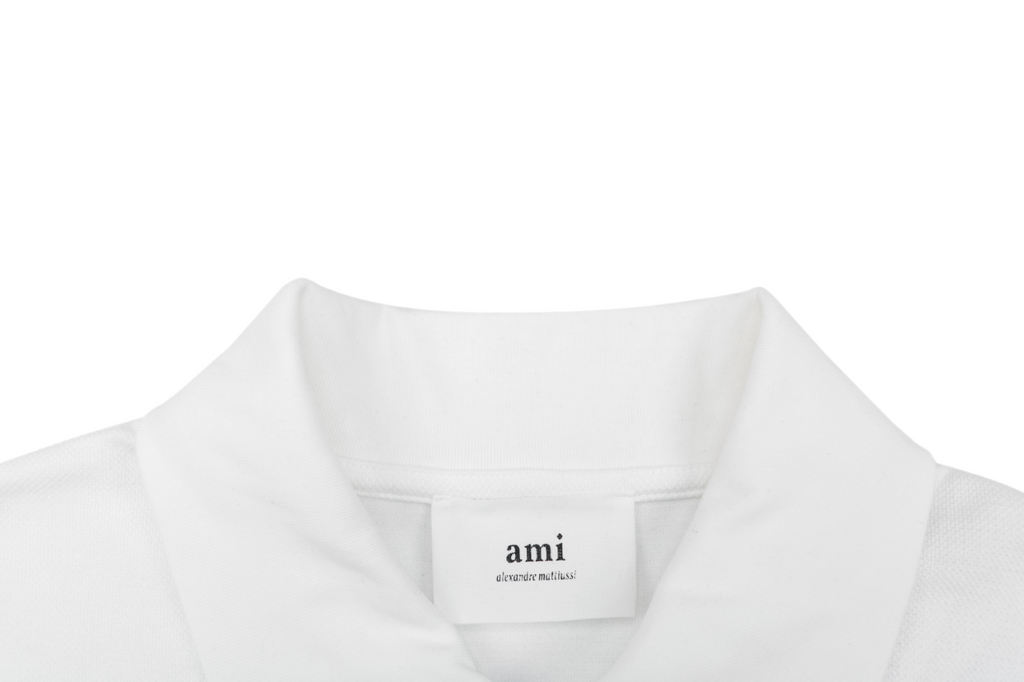 AMI Paris Tonal Heart Jacquard Oversized Polo Long Sleeve — Black