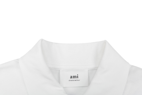 AMI Paris Tonal Heart Jacquard Oversized Polo Long Sleeve — Black
