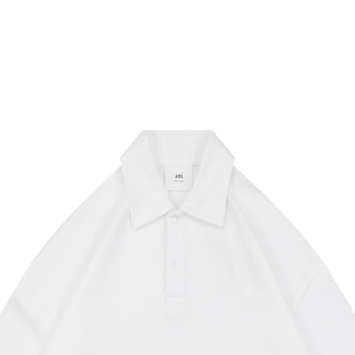 AMI Paris Tonal Heart Jacquard Oversized Polo Long Sleeve — Black