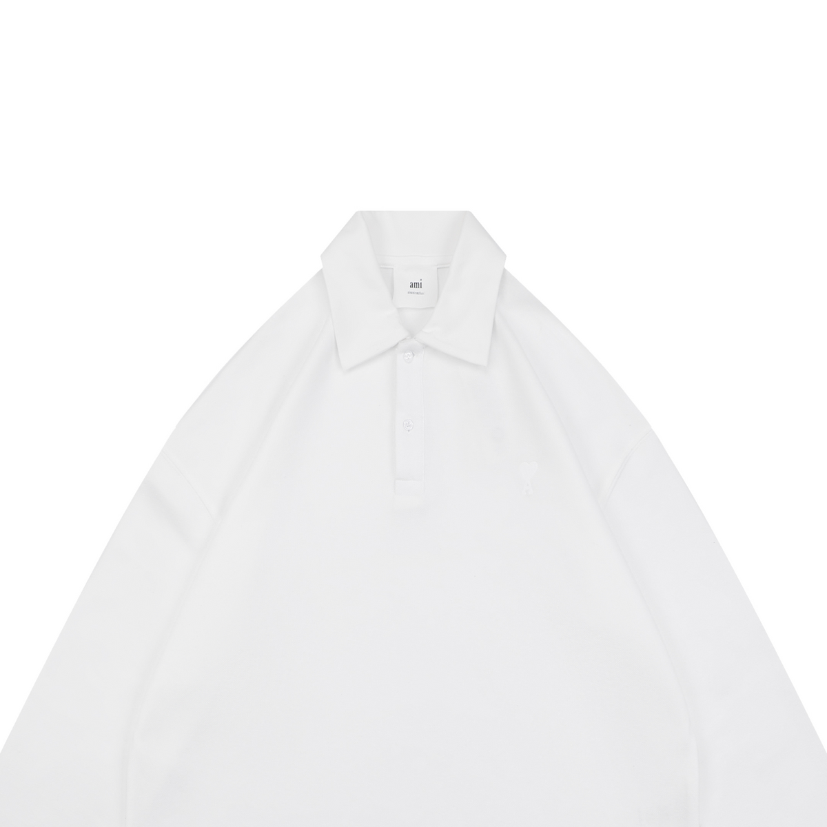 AMI Paris Tonal Heart Jacquard Oversized Polo Long Sleeve — Black